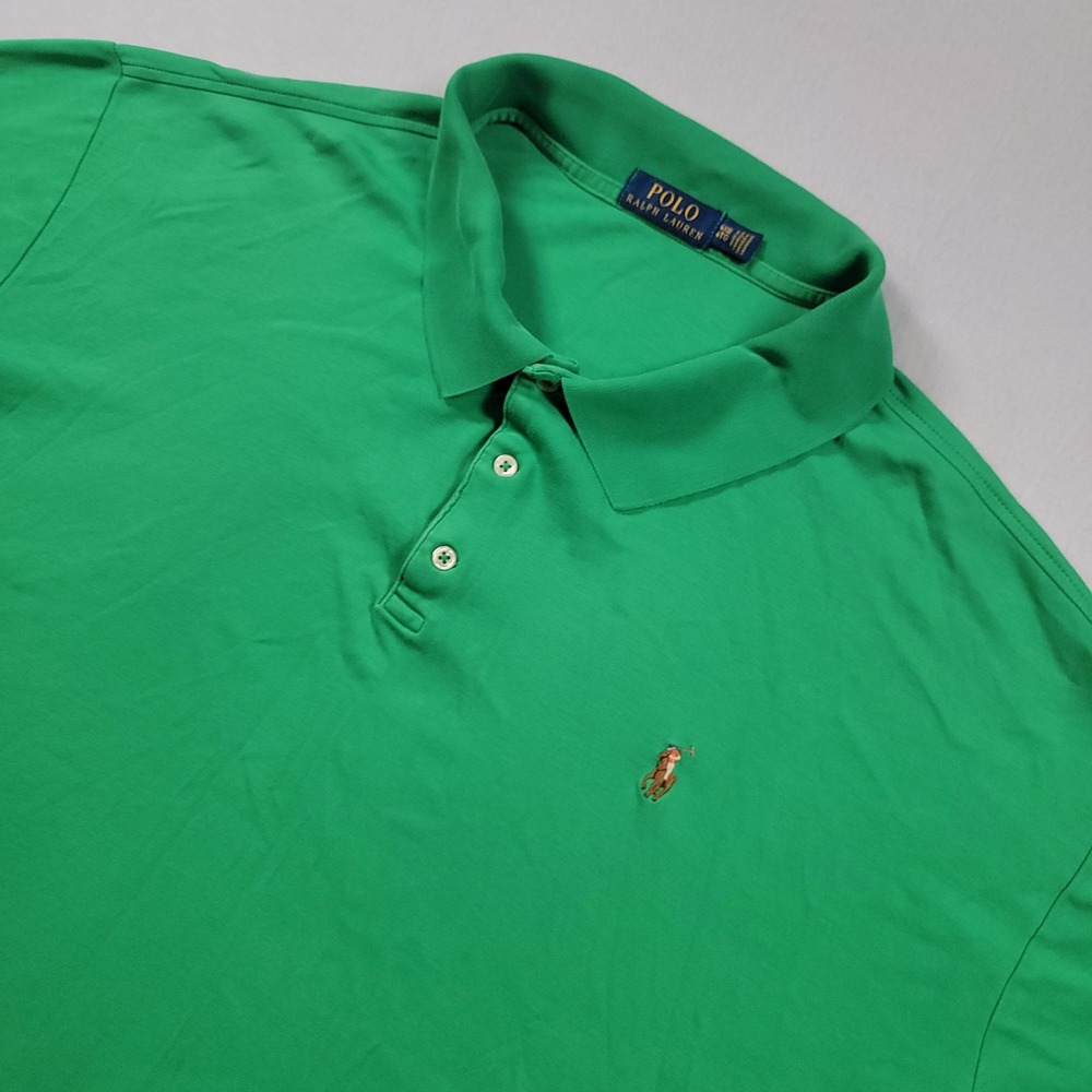 Polo Ralph Lauren Polo Shirt Mens 4XB Green Solid Big & Tall Cotton Short Sleeve